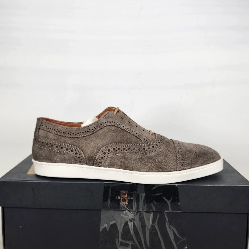 Allen Edmonds Strand Sneak Mens Size 8 E WIDE Grey Suede Brogue Oxford Sneakers